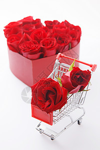 玫瑰花和购物车背景图片