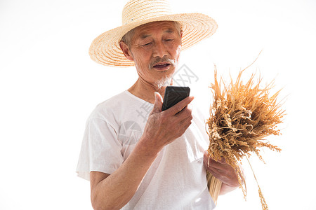 干手机老农民拿着手机背景