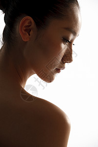 白色物件阴影亚洲人平滑的完美年轻女人妆面背景