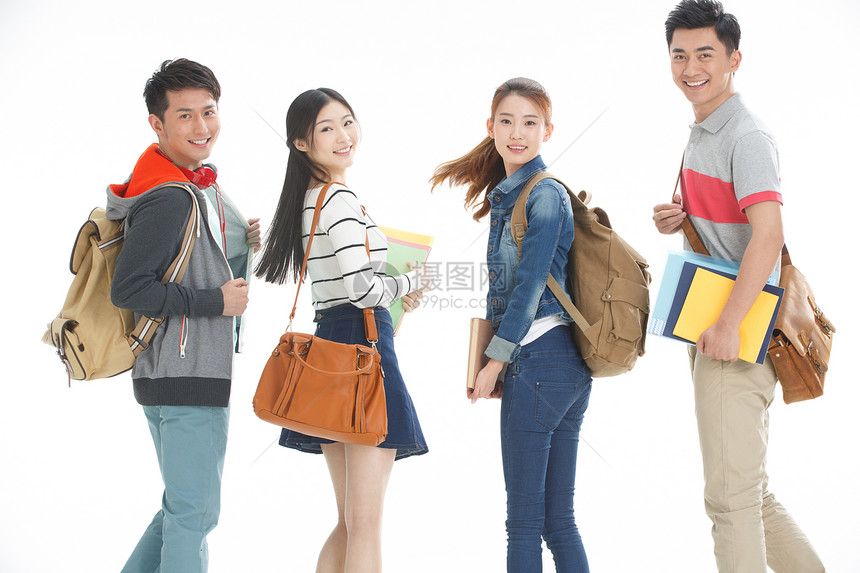 青年放松教育年轻的大学生背着书包