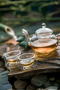 河边的一壶茶背景图片