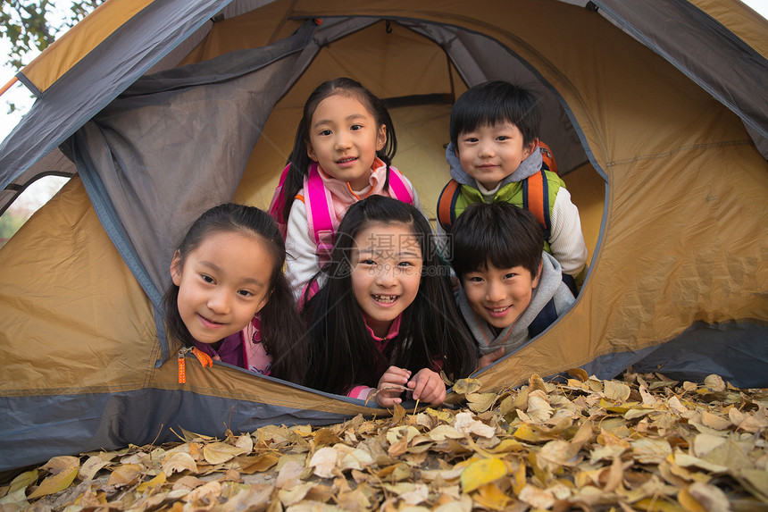 小学生在户外露营图片