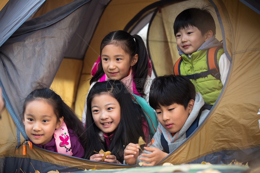 小学生在户外露营图片