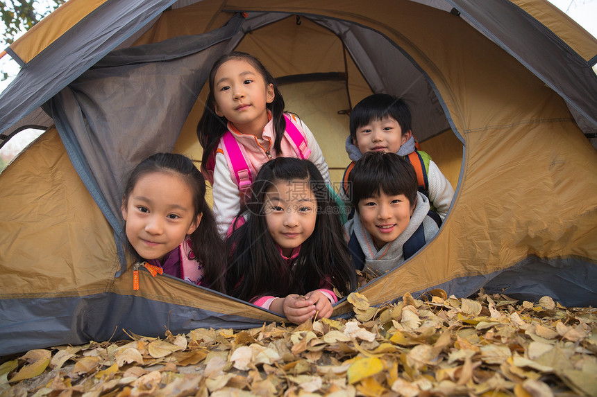 小学生在户外露营图片