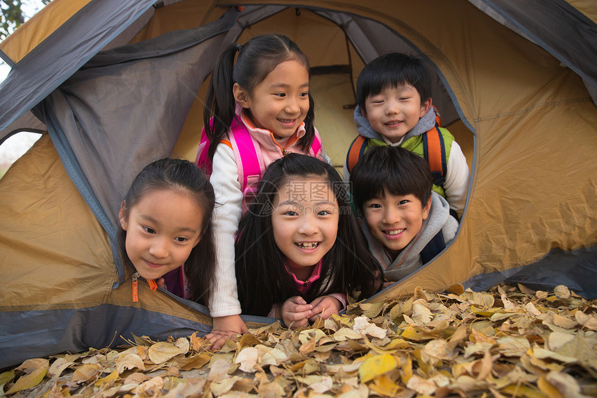 小学生在户外露营图片