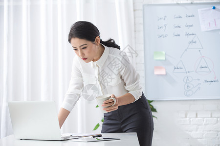 商务人士技能半身像青年商务女人使用笔记本电脑办公图片