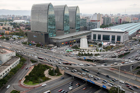 南中环桥北京西直门建筑群和道路背景