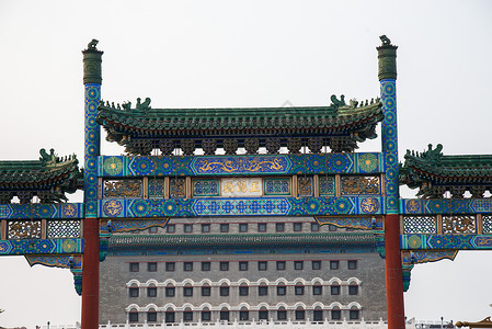 水平构图正阳门正面视角北京前门大街牌坊建筑外部高清图片素材