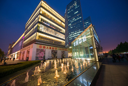 现代商业区建筑结构北京城市建筑夜景图片