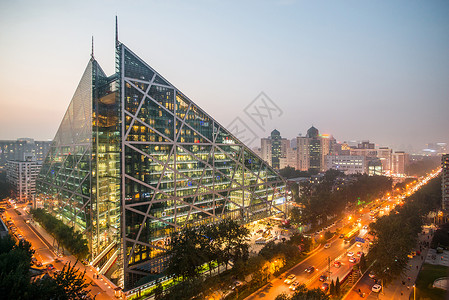 高层玻璃天空建筑霓虹灯北京侨福芳草地大厦夜景背景