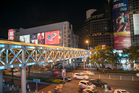 汽车广场光亮北京商业街夜景灯光高清图片素材