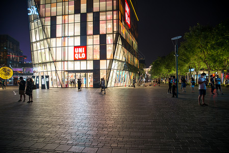 英文海报照亮水平构图首都北京商业街夜景背景