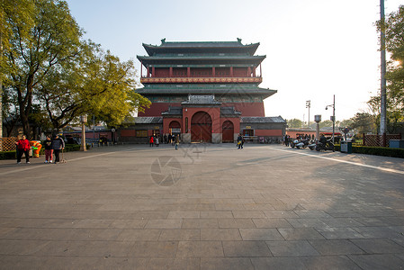 彩色图片户外水平构图北京钟鼓楼背景图片