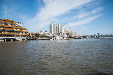 水平构图楼群市区辽宁省丹东风光都市风景高清图片素材