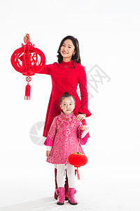 过年春节东亚幸福母女庆祝新年图片