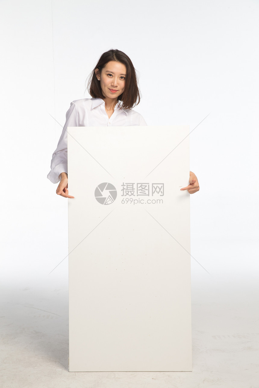 广告亚洲人仅一个青年女人商务青年女人和白板图片