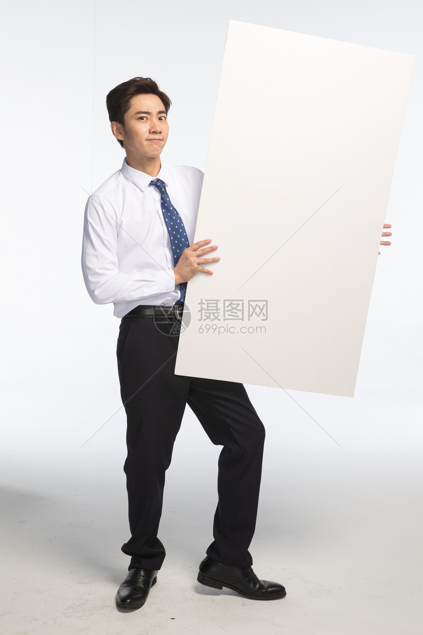 商务青年男人和白板图片