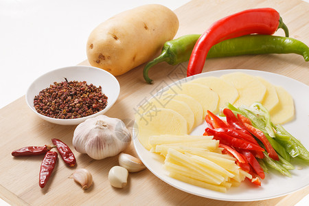 尖椒土豆丝传统文化木质有机食品炒土豆丝的食材背景