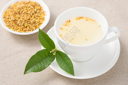 绿叶PNG饮用器具桂花茶背景