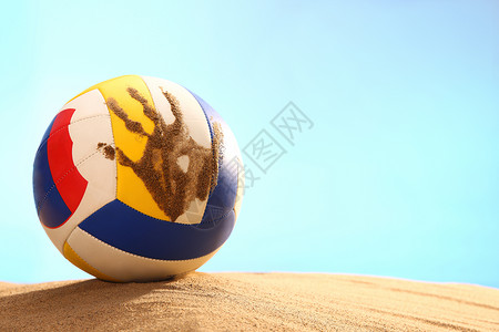 手印签到夏天清新的沙滩球背景