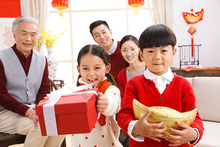 喜庆传统庆典祝福快乐家庭过新年图片