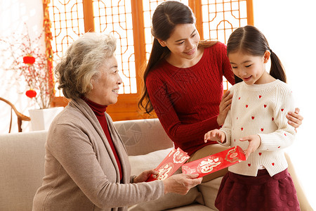 红包可爱素材6岁到7岁成年人拜年祖母过年给孙女压岁钱背景