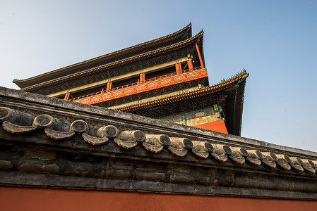 旅游胜地摄影北京钟鼓楼城楼背景图片