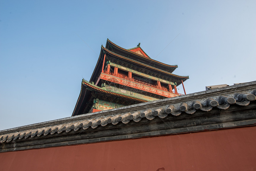白昼城市地标建筑北京钟鼓楼城楼图片