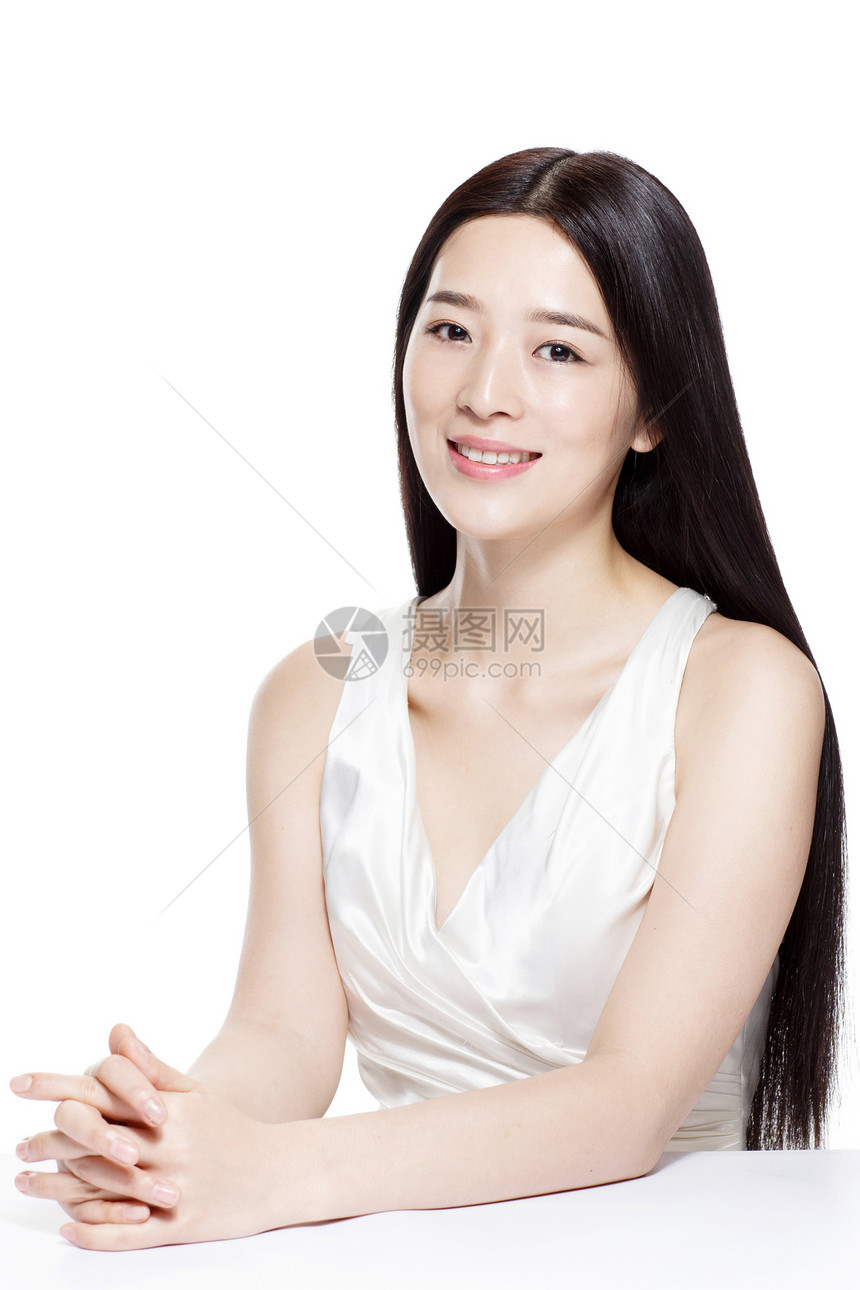 幸福东方人白昼青年女人妆面肖像图片