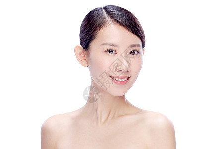 东方人脸快乐年轻美女妆面个人护理高清图片素材