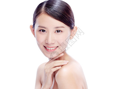平滑的身体保养年轻美女妆面欢乐高清图片素材