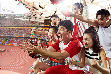 体育赛事广告语欣喜若狂大喊青年人球迷背景