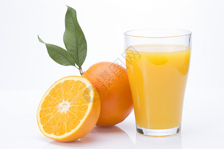 带叶子的桔子膳食纤维水果橙汁饮料背景