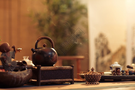 小水壶古典风格装饰物桌子茶具背景