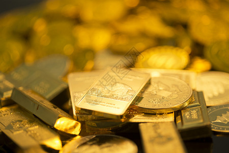 堆叠叠理财金币和金条经济高清图片素材