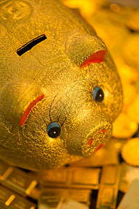 理财金币和存钱罐黄金高清图片素材