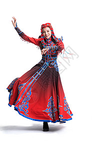 民族色彩色彩鲜艳人装扮穿着蒙古族服饰的女人背景