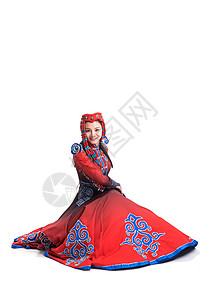 少数幸福户内艺术穿着蒙古族服饰的女人背景