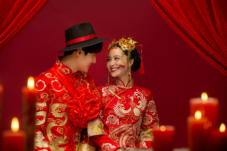 中式头饰民俗中式古典婚礼的新人背景