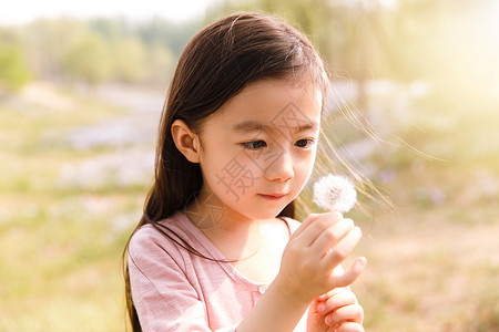 蒲公英小孩儿童活力蒲公英可爱的女孩在户外背景