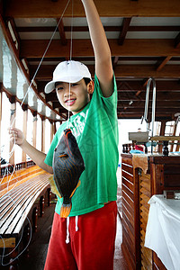儿童游艇钓鱼的男孩背景