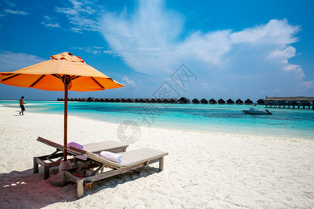 太阳伞躺椅人间天堂太阳伞美景马尔代夫海景风光背景