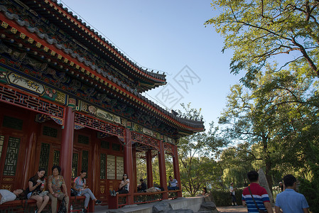 名胜古迹古典风格北京圆明园公园木制的高清图片素材