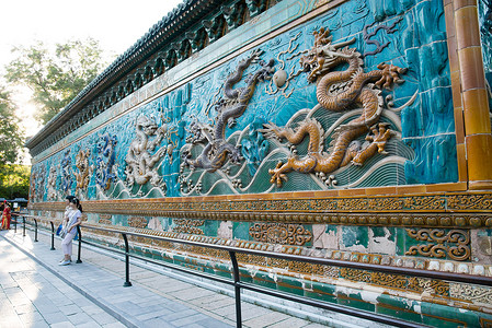 东亚文化北京树北海公园九龙壁背景图片
