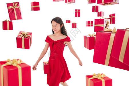 美女礼品盒亚洲人快乐的年轻女人与礼物图片