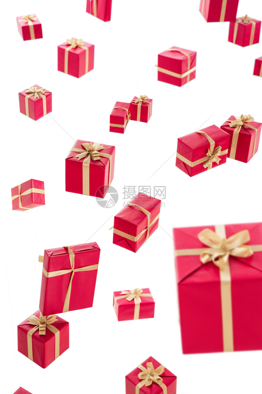 丝带礼品盒传统节日大量礼物落下图片