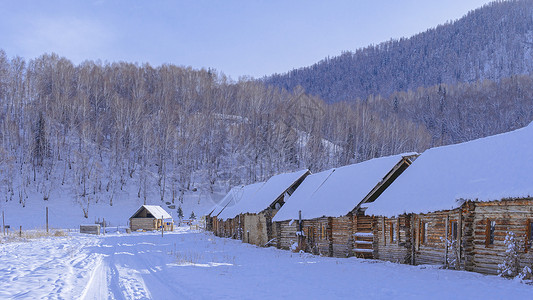 新疆冬季禾木冬日风光背景图片