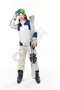 滑雪的美女年轻美女拿着滑雪板形象背景