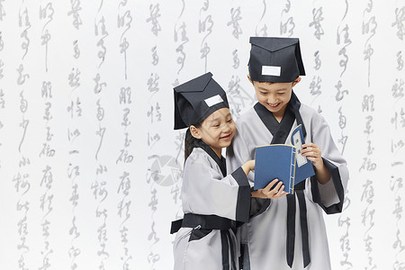 古典人物中国风海报设计国风古风儿童看书形象背景