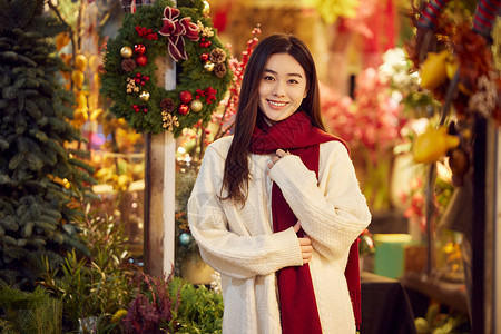 购物氛围冬日美女圣诞节形象背景